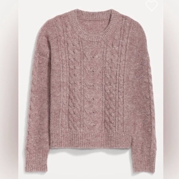 Old Navy Heathered Cable Knit Sweater Crew Neck New Rose Dawn Rosedawn Wool NWT - Picture 5 of 11